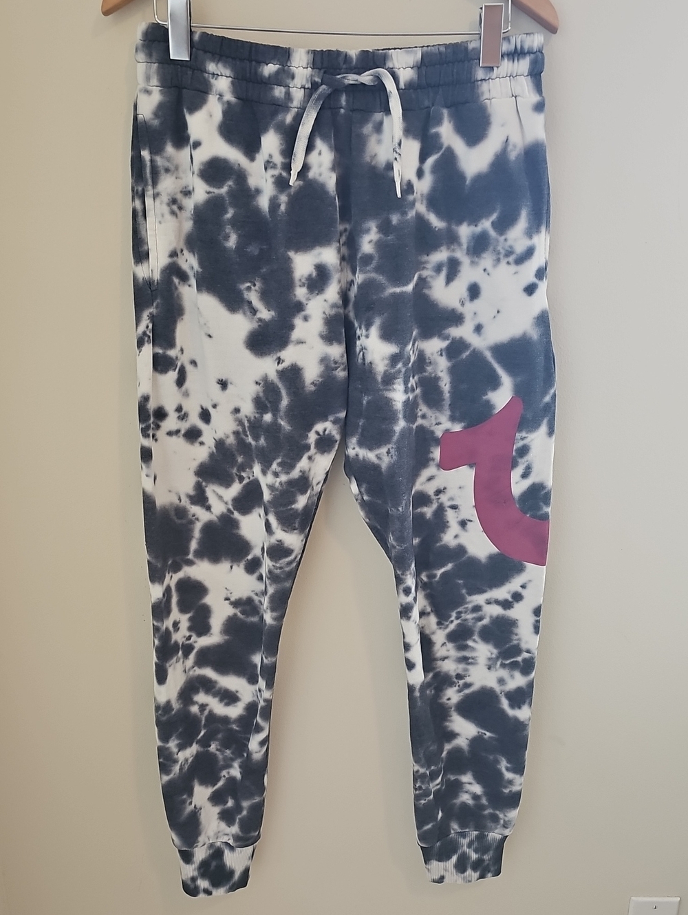 True Religion Tie Dye Jogger Sweatpants Mens Size M Black White Horseshoe Cotton